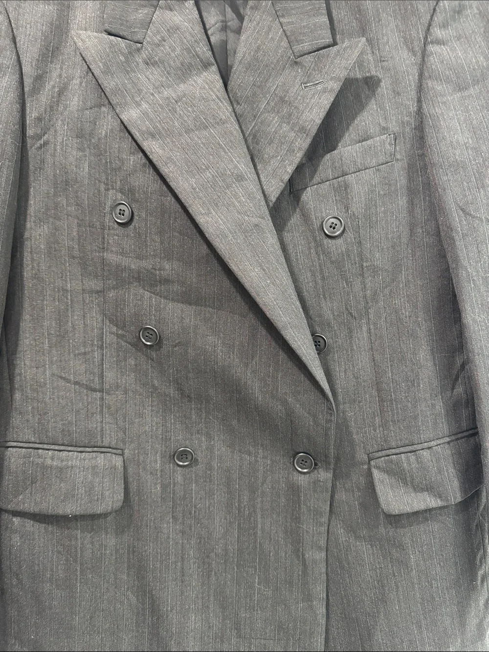 Cellini Collection Vintage Double-Breasted Gray Pinstripe Blazer
